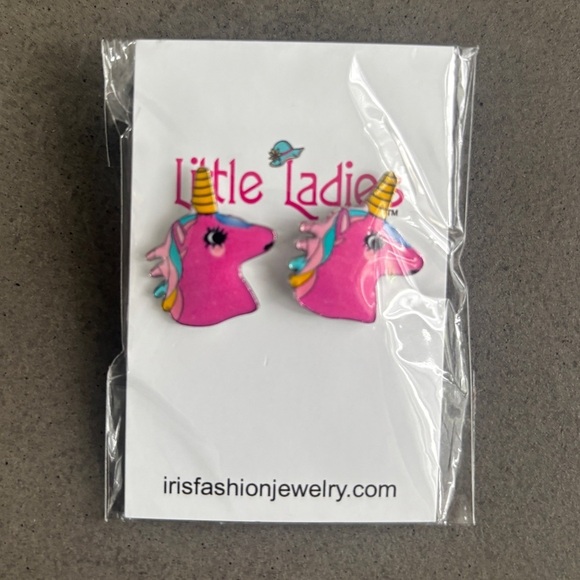 Little Ladies Pink Unicorn Earrings NEW - Picture 1 of 3
